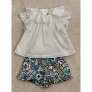 NWT Janie & Jack White Lined Ruffle Top & Floral Ruffle Hem Short Set - Size 2T